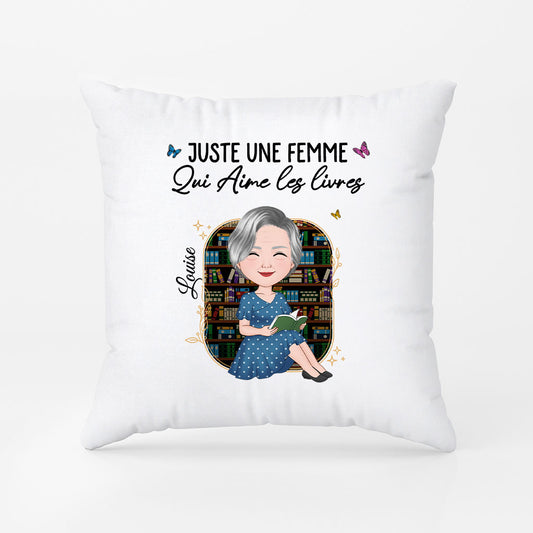 5874PFR2 coussin personnalise pour femme juste une fille qui aime les livres 5874pttma