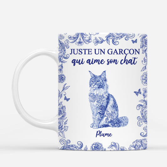 5876MFR1 mug personnalise juste une fille qui aime son chat style toile bleue 5876m8mzd