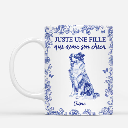 5876MFR1 mug personnalise juste une fille qui aime son chien style toile bleue 5876m8mzc