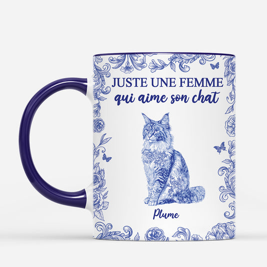 5876MFR2 mug personnalise juste une fille qui aime son chat style toile bleue 5876m8mzd