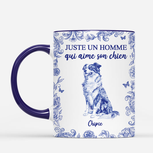 5876MFR2 mug personnalise juste une fille qui aime son chien style toile bleue 5876m8mzc