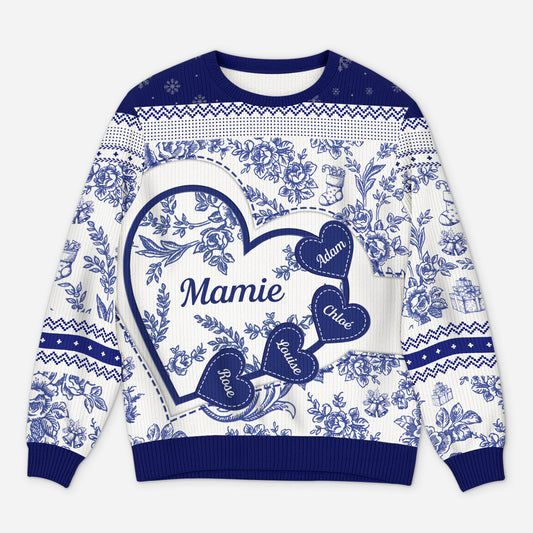 5879WFR1 pull de noel moche personnalise le grand coeur de mamie 5879wkmta