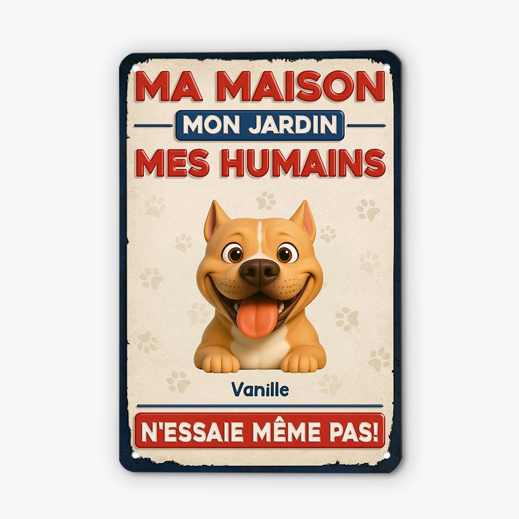 5881EFR1 plaque en metal personnalisee chien ma maison mes humains 5881e3pwc