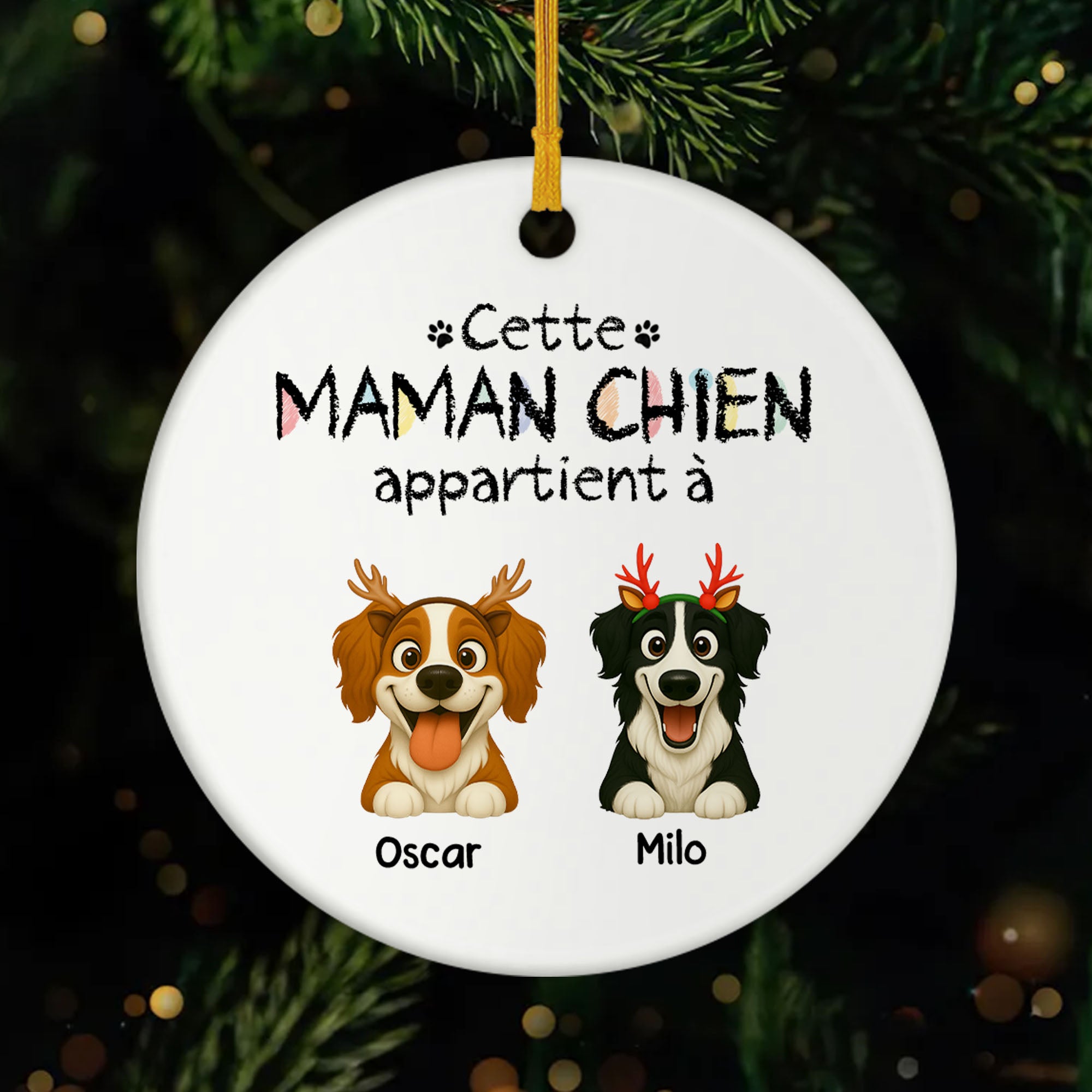 5882OFR1 ornement de noel ceramique personnalise cette maman chien appartient a 5882okv5c_39483b30 601a 46a6 8584 f514e3389809