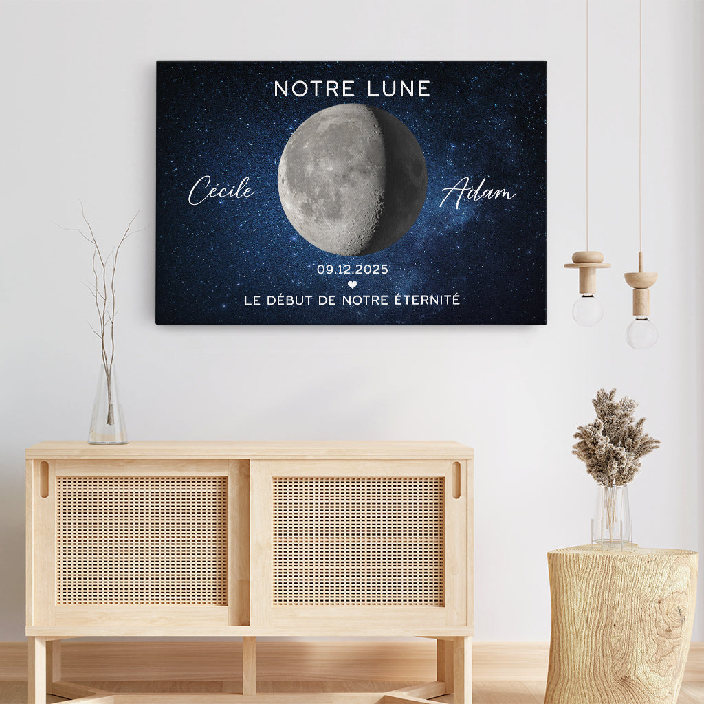 5885CFR3 toile personnalisee couple avec phase de lune le debut de notre eternite 5885c8mzg