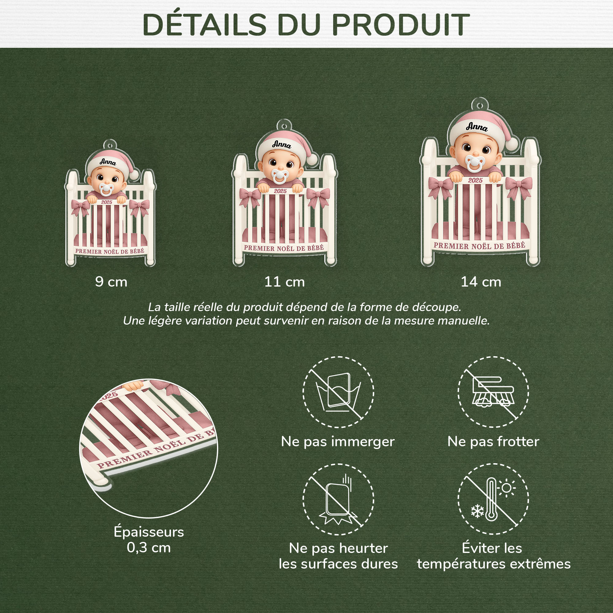 5890OFR3 effet dimpression 3d ornement acrylique personnalise premier noel bebe 5890o6lqk