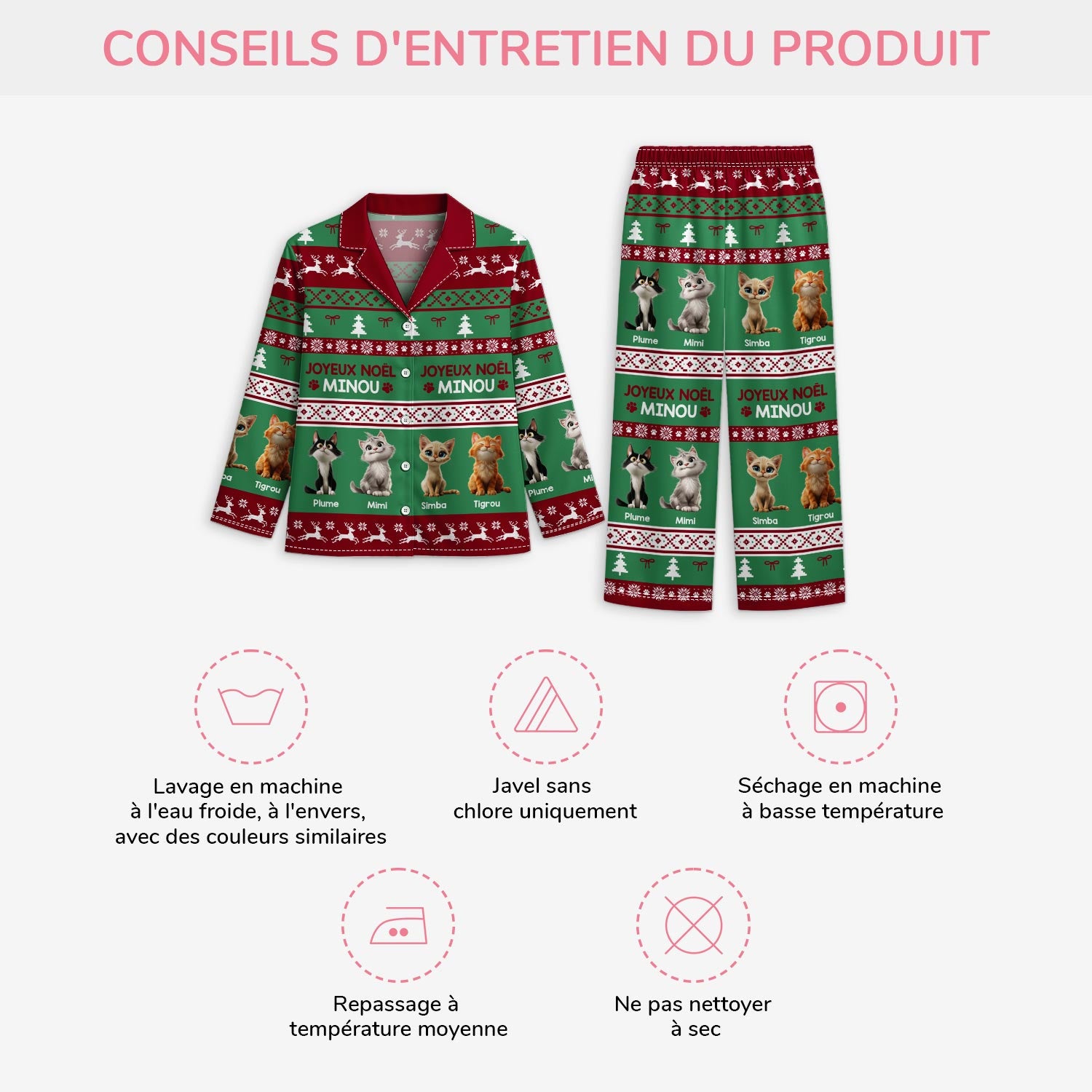 5906VFR4 pyjama personnalise chat joyeux noel minou 5906vkvad