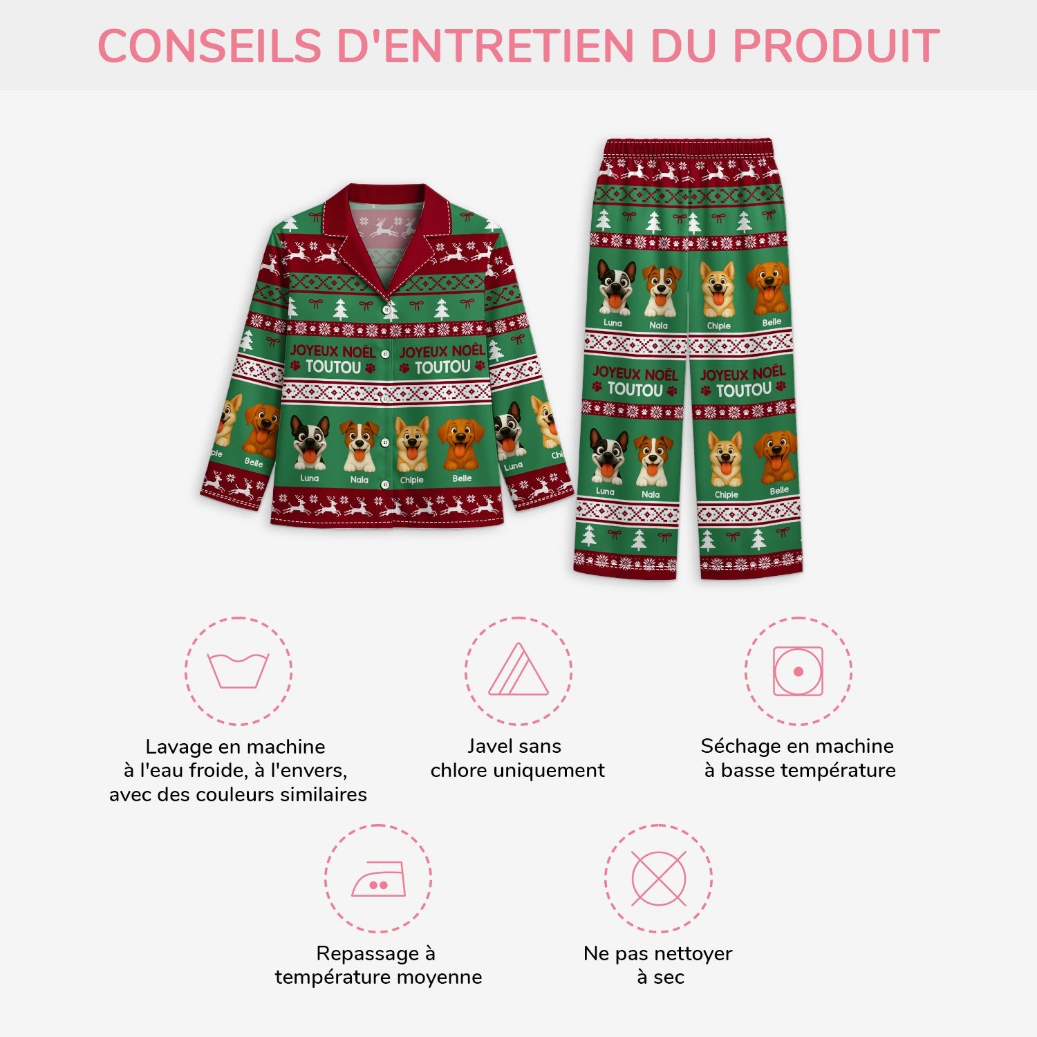 5906VFR4 pyjama personnalise chien joyeux noel toutou 5906vkvac