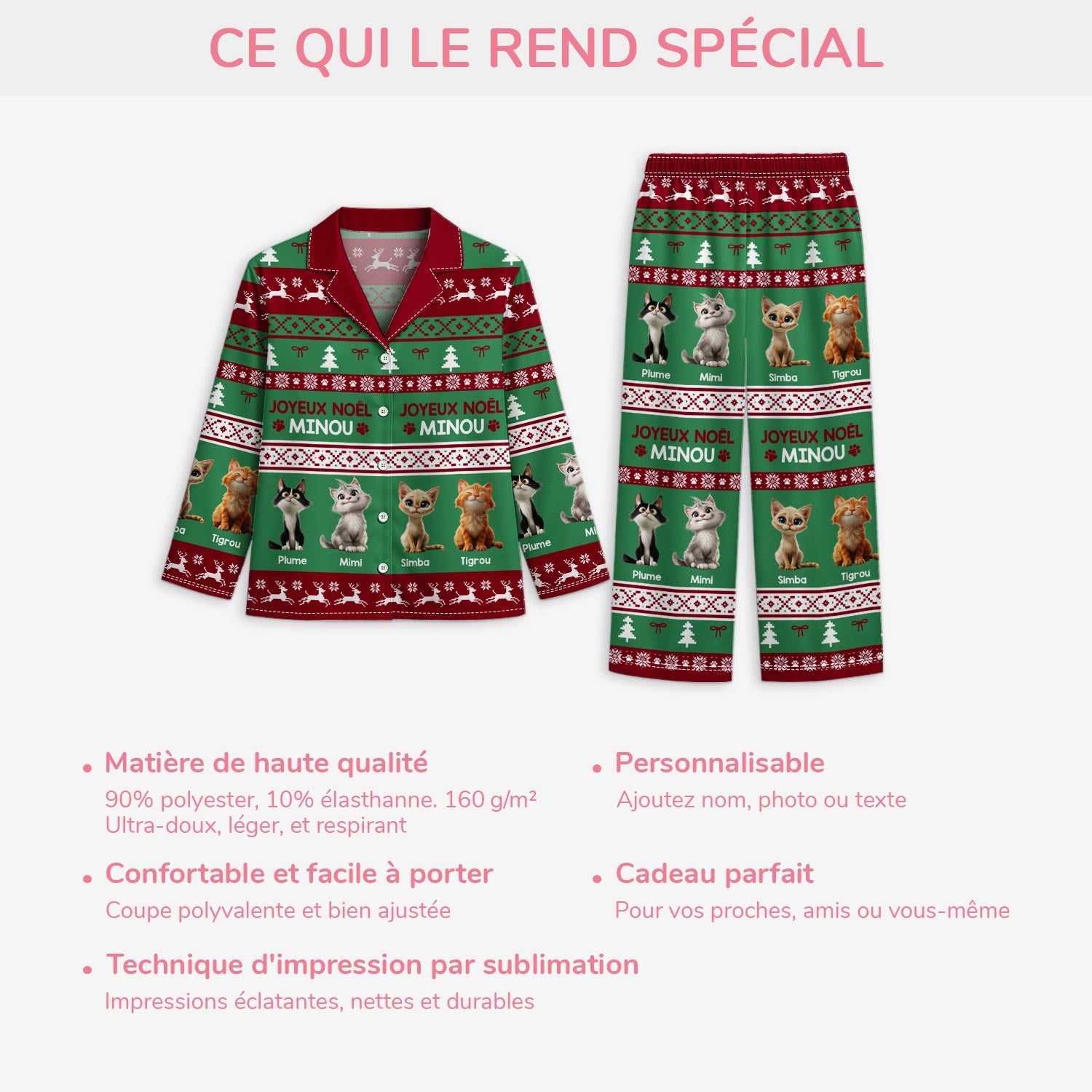 5906VFR5 pyjama personnalise chat joyeux noel minou 5906vkvad