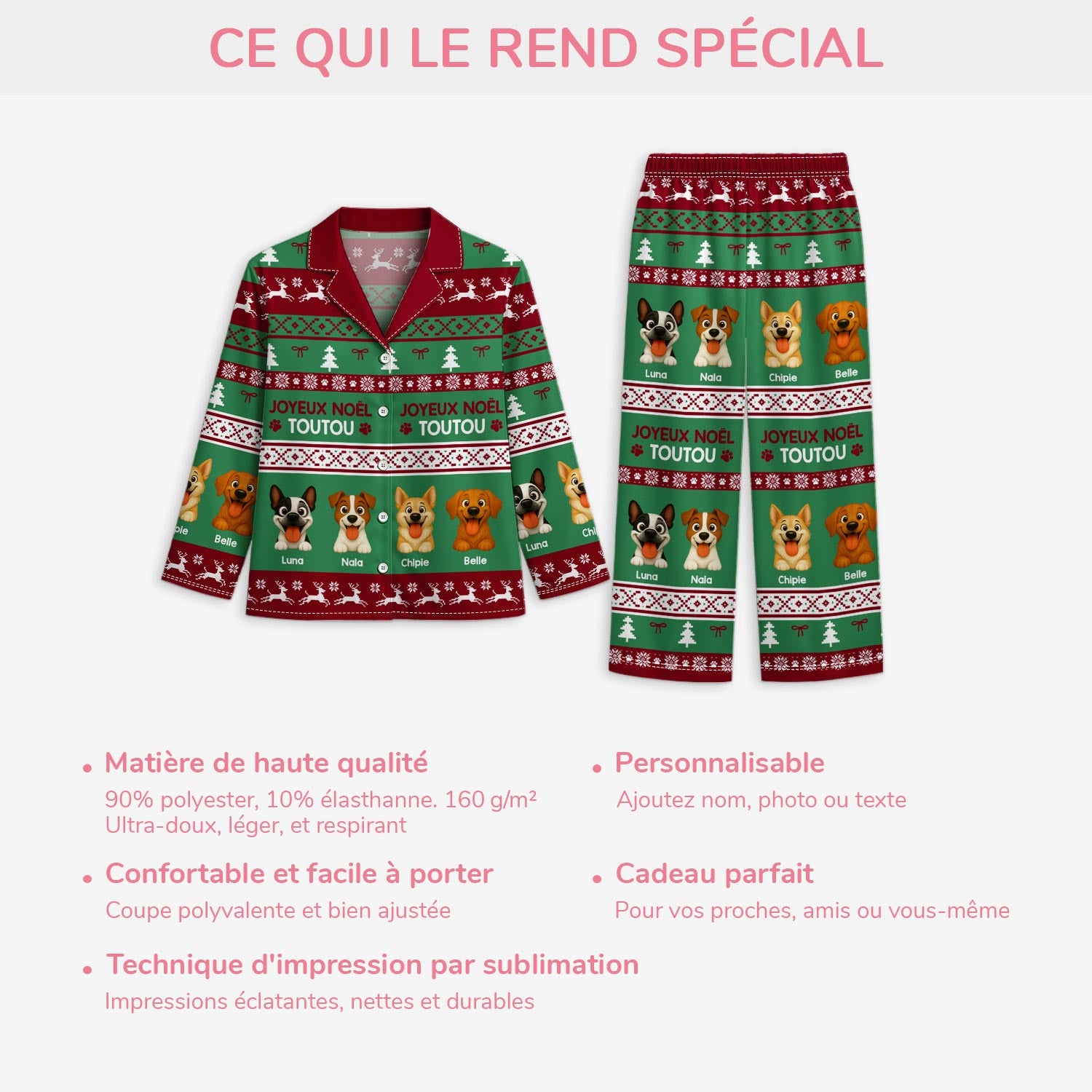 5906VFR5 pyjama personnalise chien joyeux noel toutou 5906vkvac