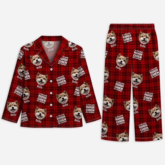 5911VFR1 pyjama a carreaux personnalise meilleure maman chien 5911vtvmc
