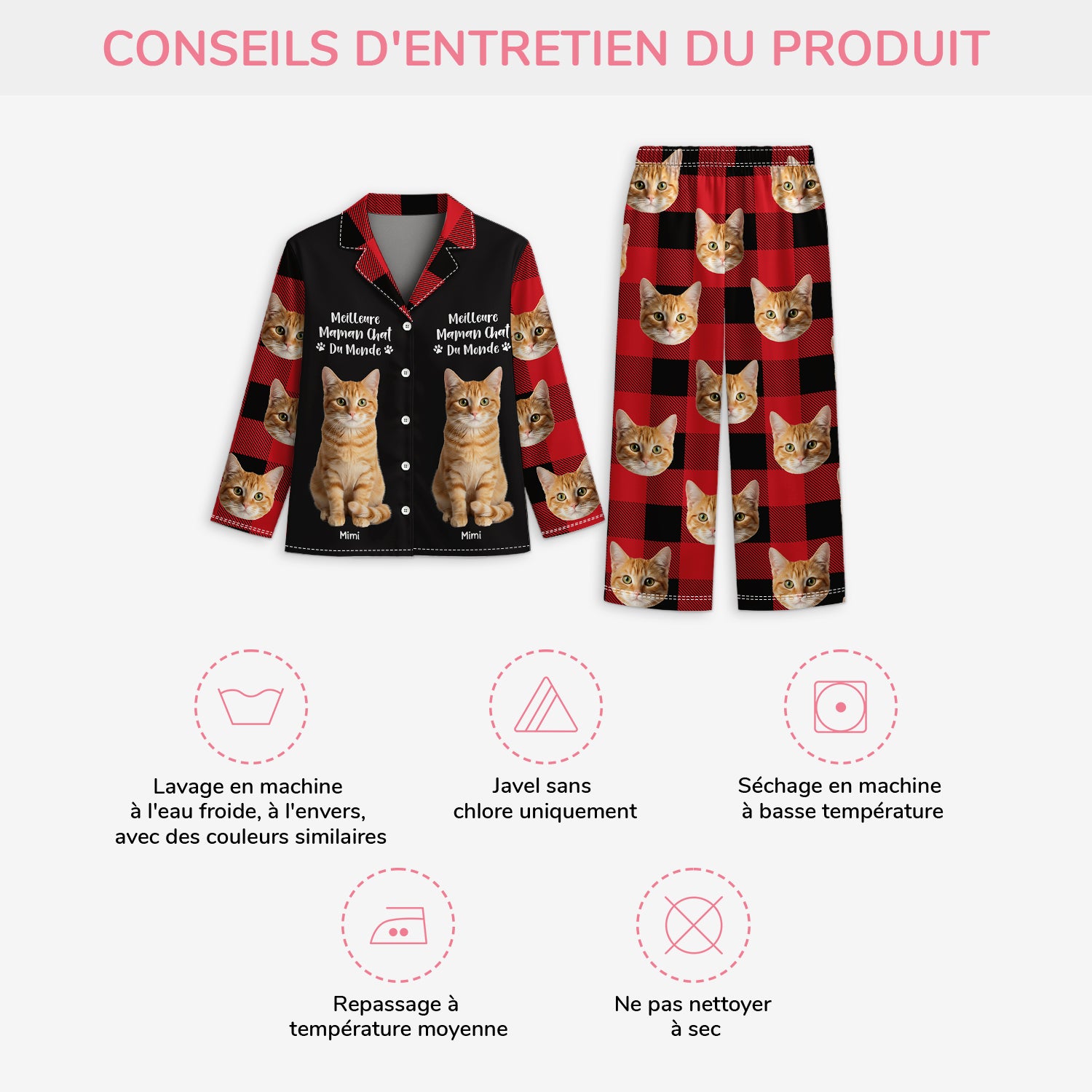 5914VFR4 pyjama personnalise avec photo meilleure maman chat 5914vthcd