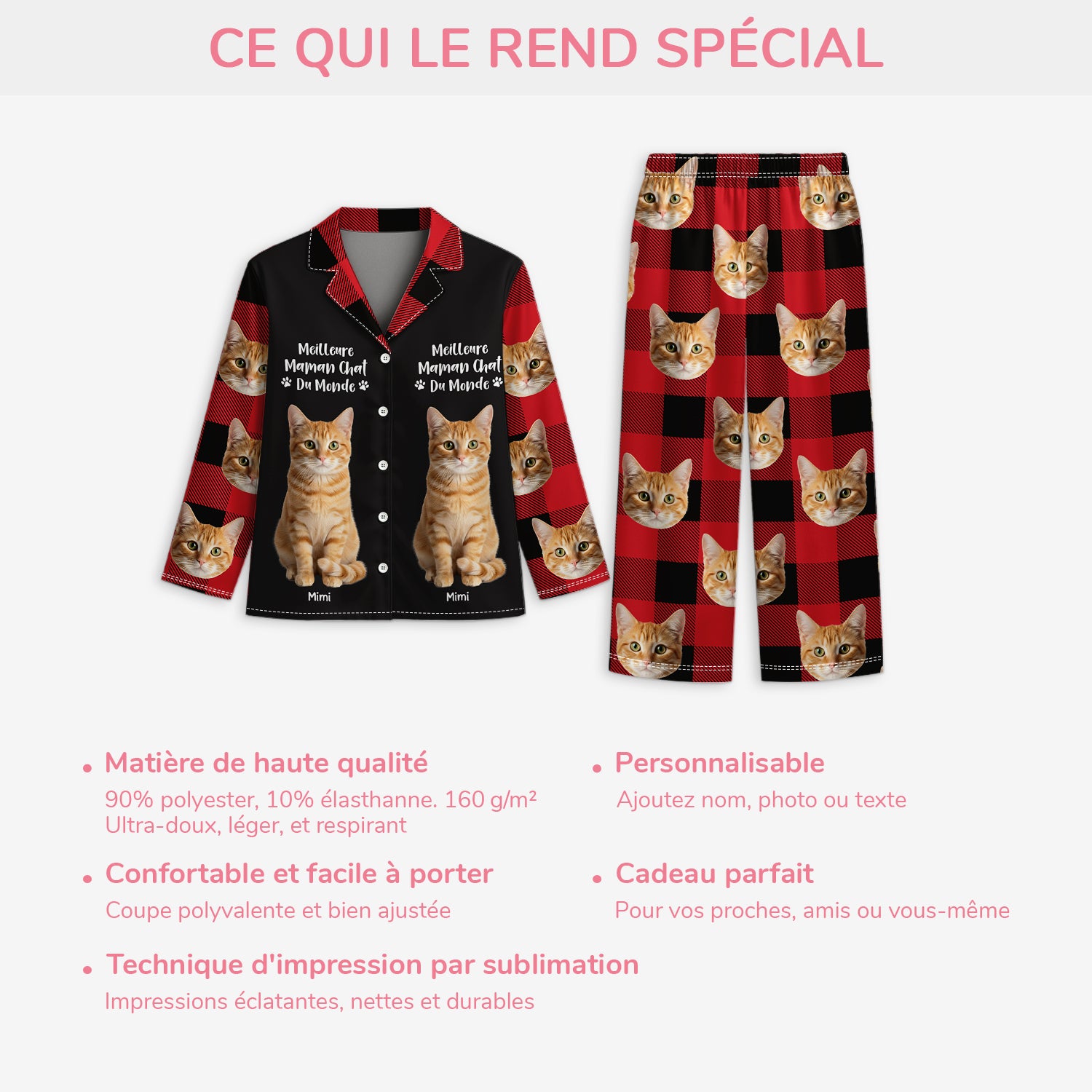 5914VFR5 pyjama personnalise avec photo meilleure maman chat 5914vthcd