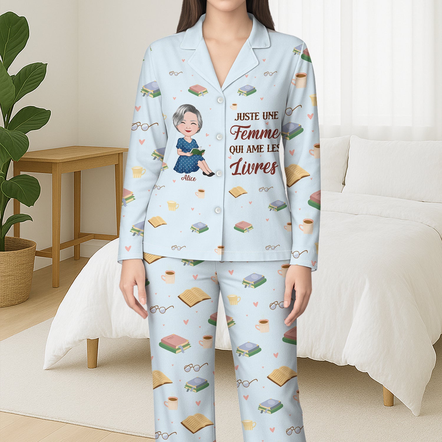 5915VFR3 pyjama personnalise juste une fille qui aime les livres 5915v3qza
