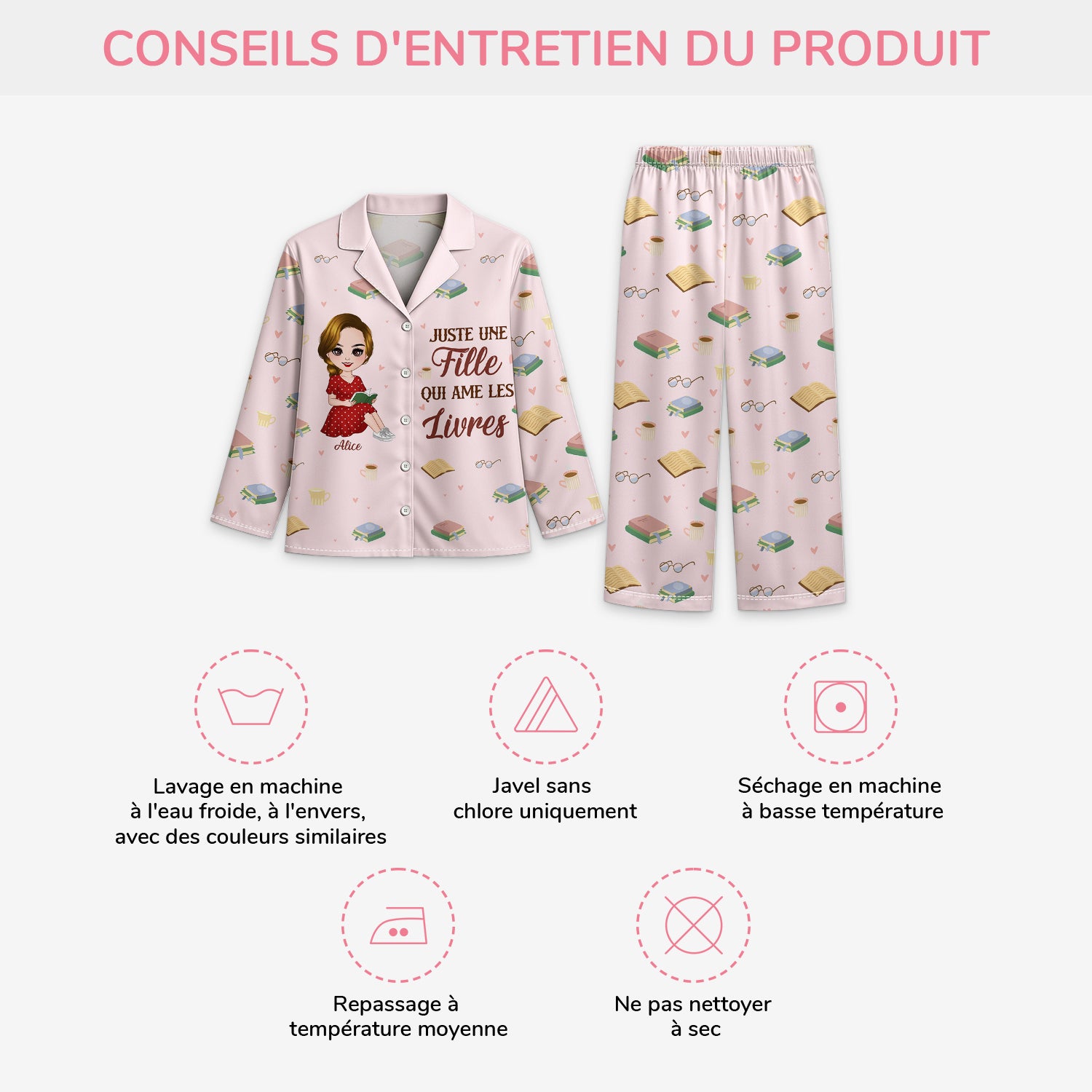 5915VFR4 pyjama personnalise juste une fille qui aime les livres 5915v3qza