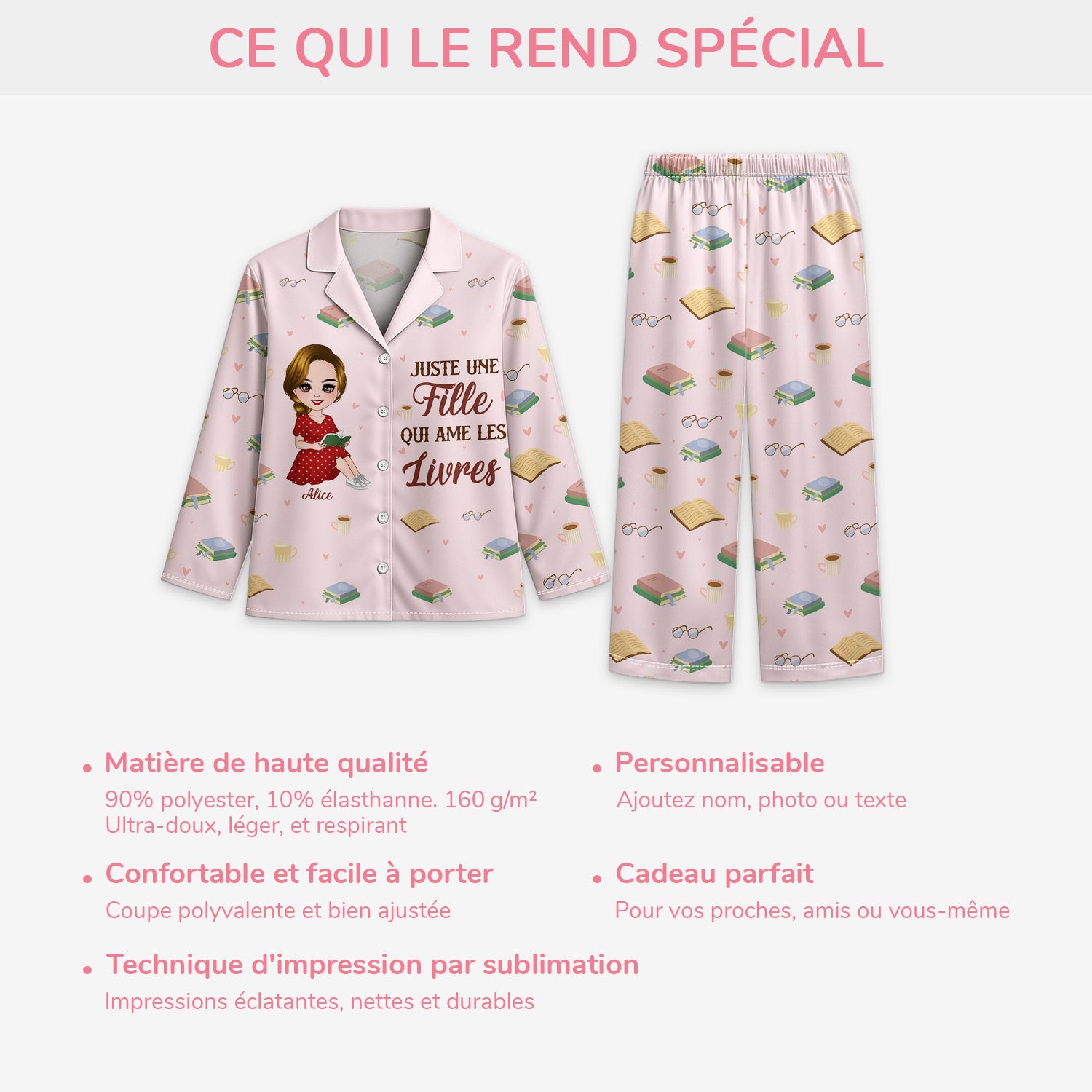 5915VFR5 pyjama personnalise juste une fille qui aime les livres 5915v3qza