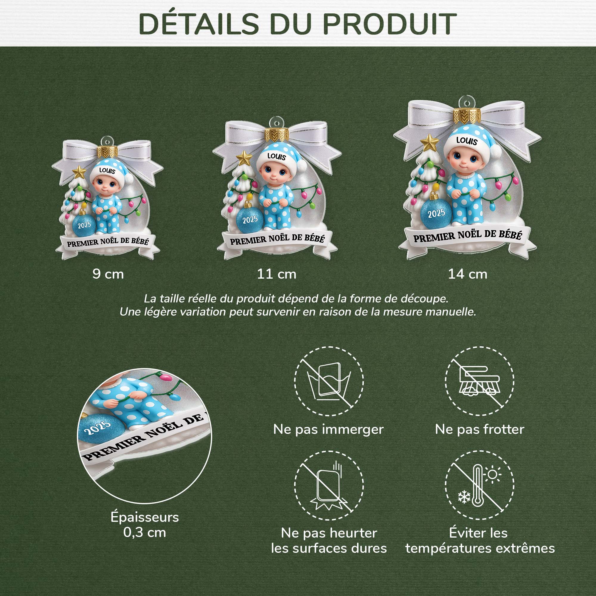5921OFR3 effet dimpression 3d ornement acrylique personnalise mon bebe premier noel 5921o8htk