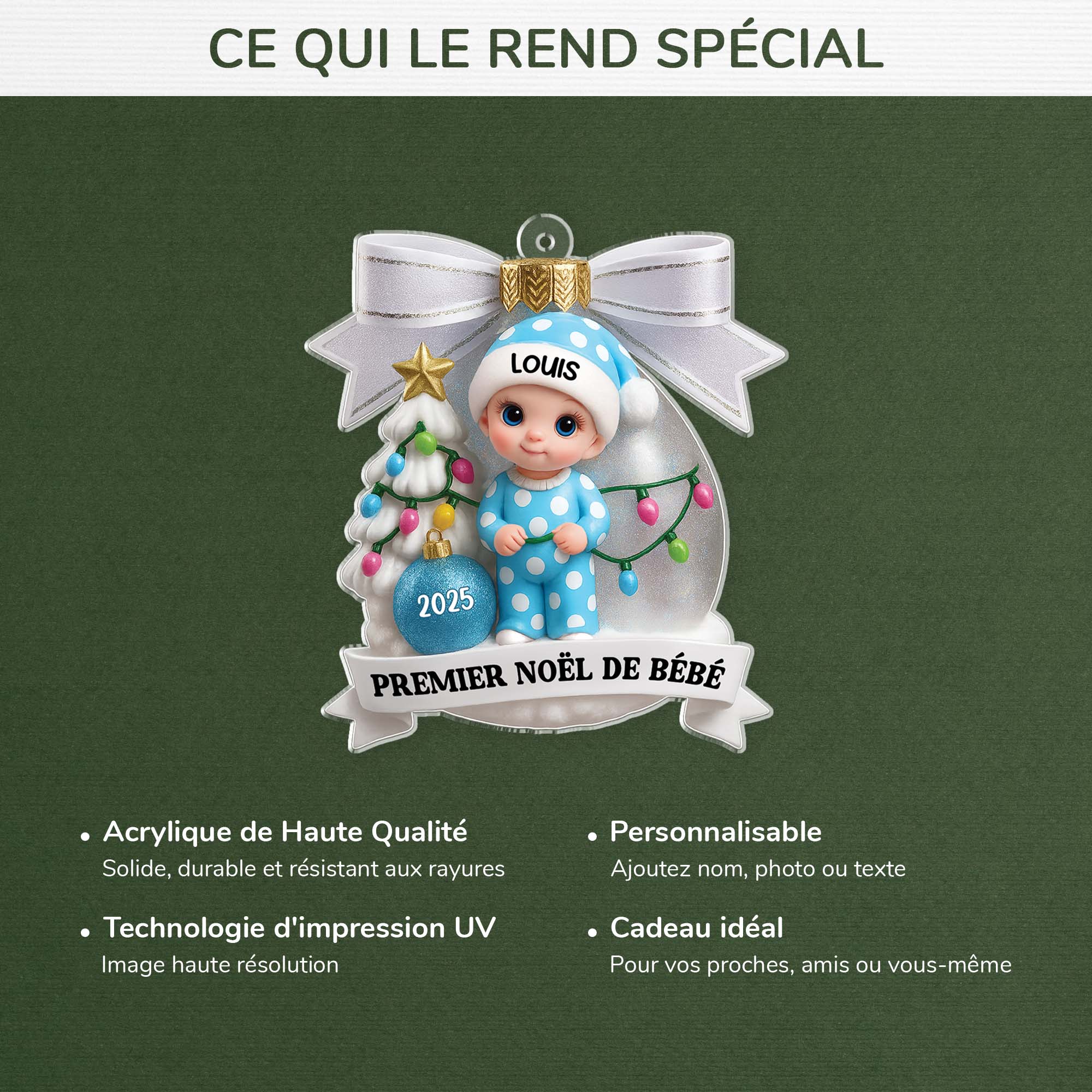 5921OFR4 effet dimpression 3d ornement acrylique personnalise mon bebe premier noel 5921o8htk