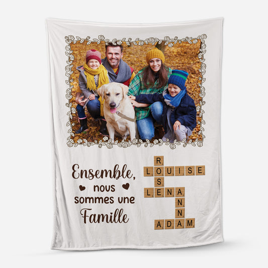 5929BFR1 plaid personnalise avec photo ensemble nous formons une famille avec mots croises 5929b6tmi