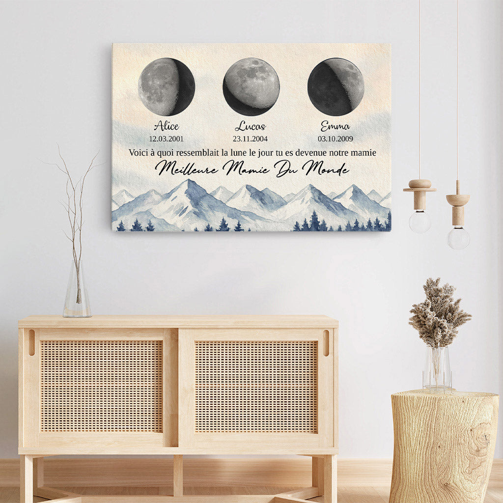5934CFR3 toile personnalisee avec phase de la lune le jour tu es devenu notre papy mamie 5934c6mmb