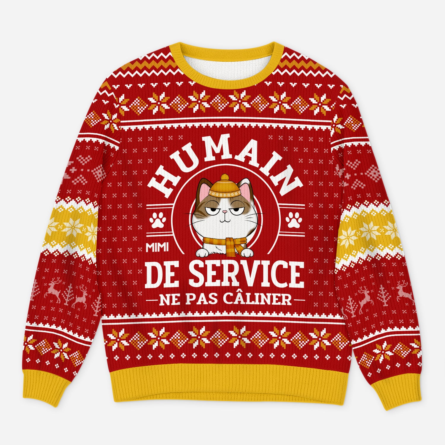 5943WFR1 pull de noel moche personnalise avec chat humain de service 5943wkknd