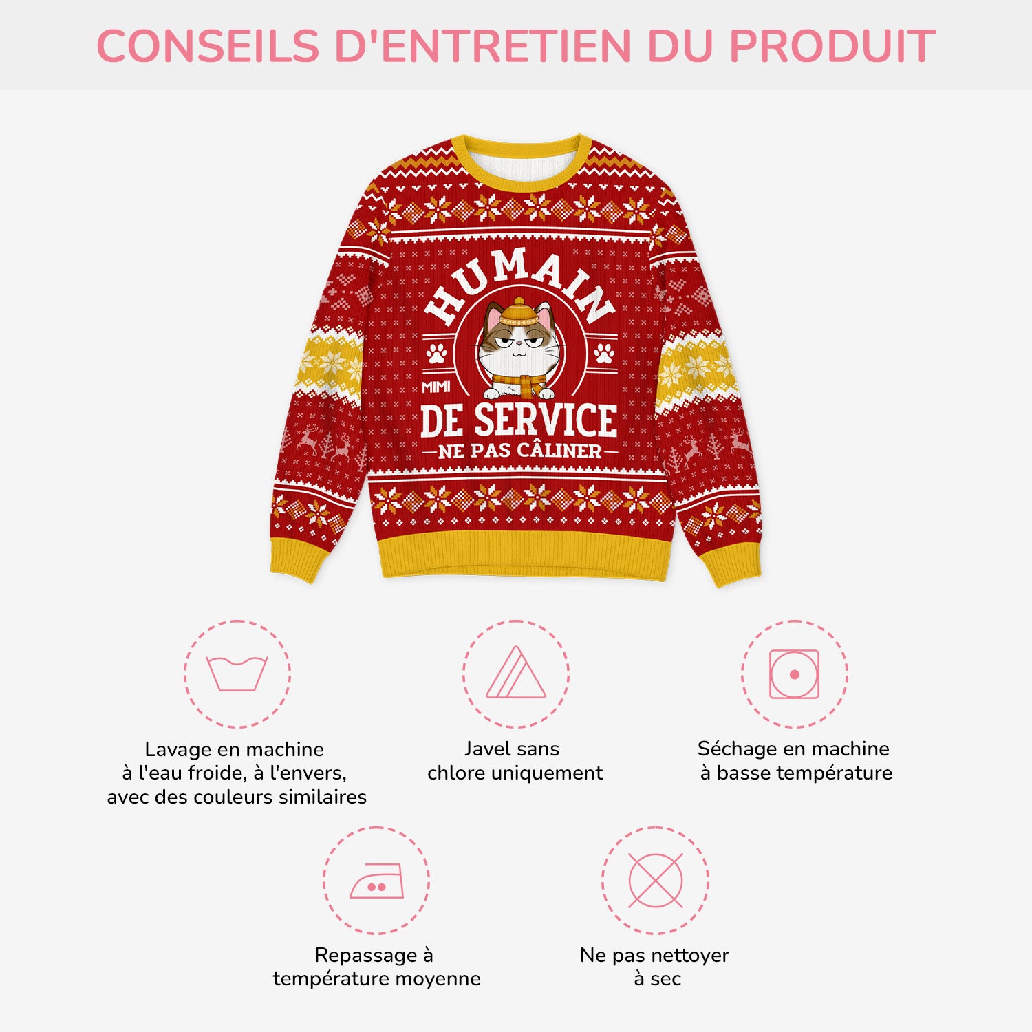 5943WFR4 pull de noel moche personnalise avec chat humain de service 5943wkknd