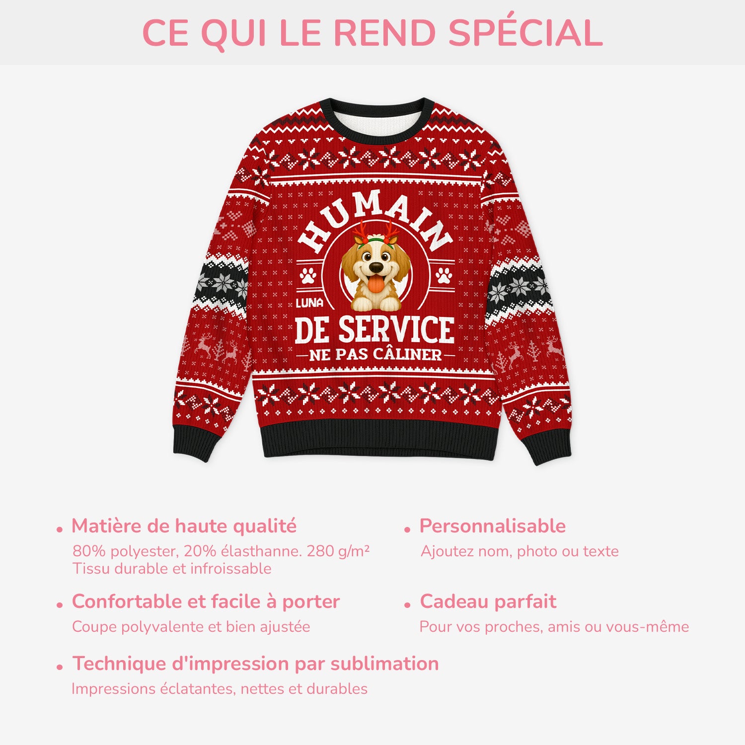 5943WFR5 pull de noel moche personnalise avec chien humain de service 5943wkknc