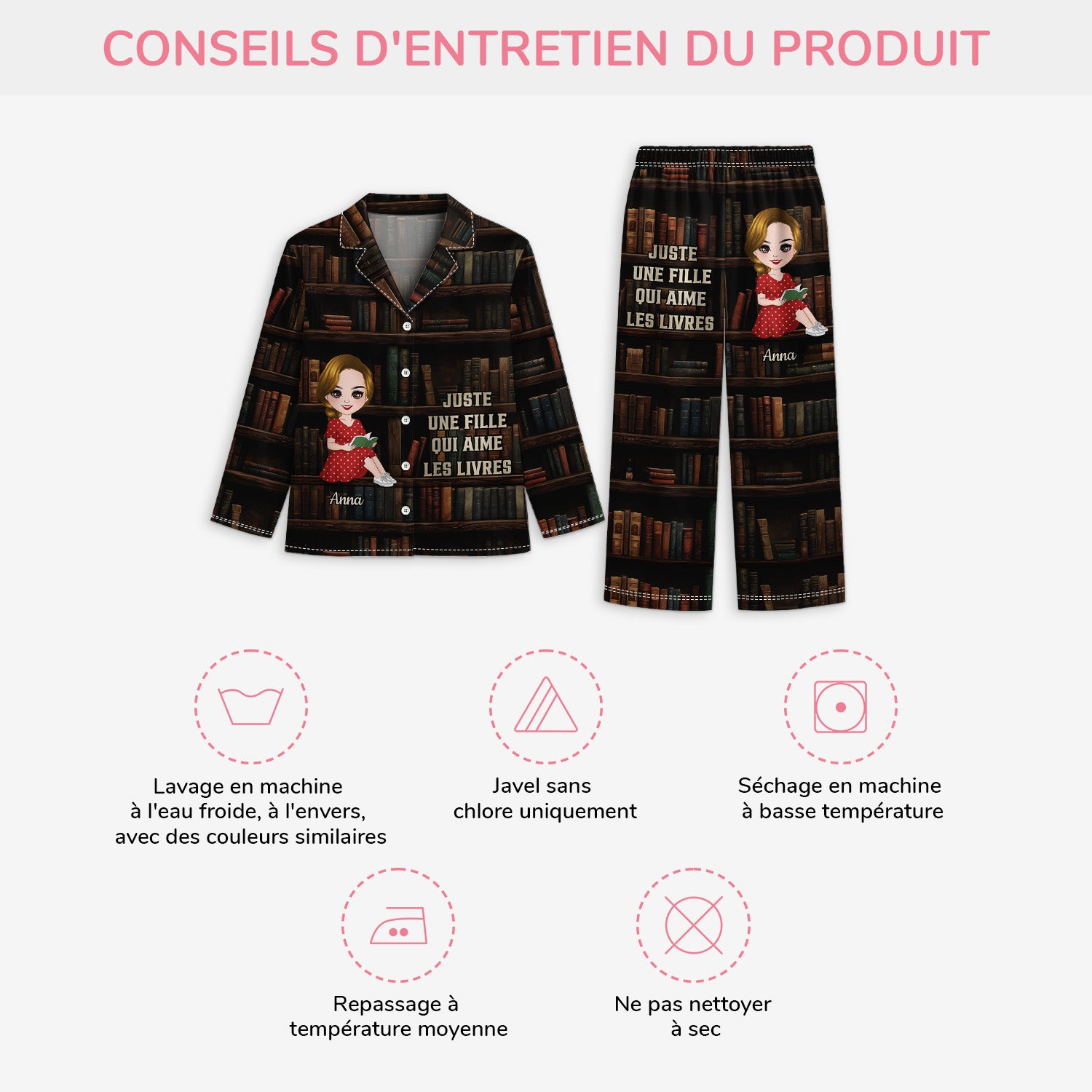 5949VFR4 pyjama personnalise juste une fille qui aime les livres 5949v8qta