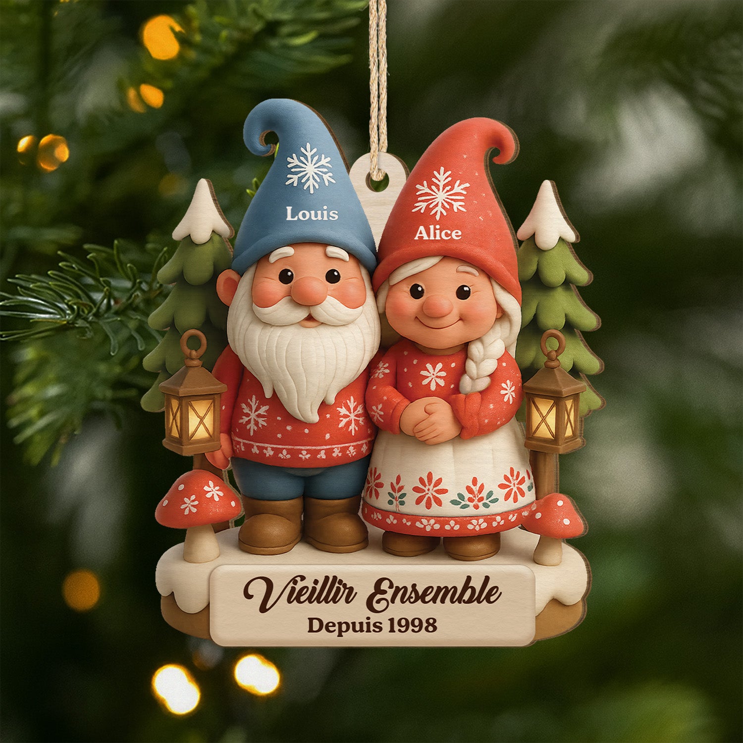 5953OFR1 effet dimpression 3d ornement de noel en bois a 1 couche personnalise couple vieillir ensemble 5953okm5g
