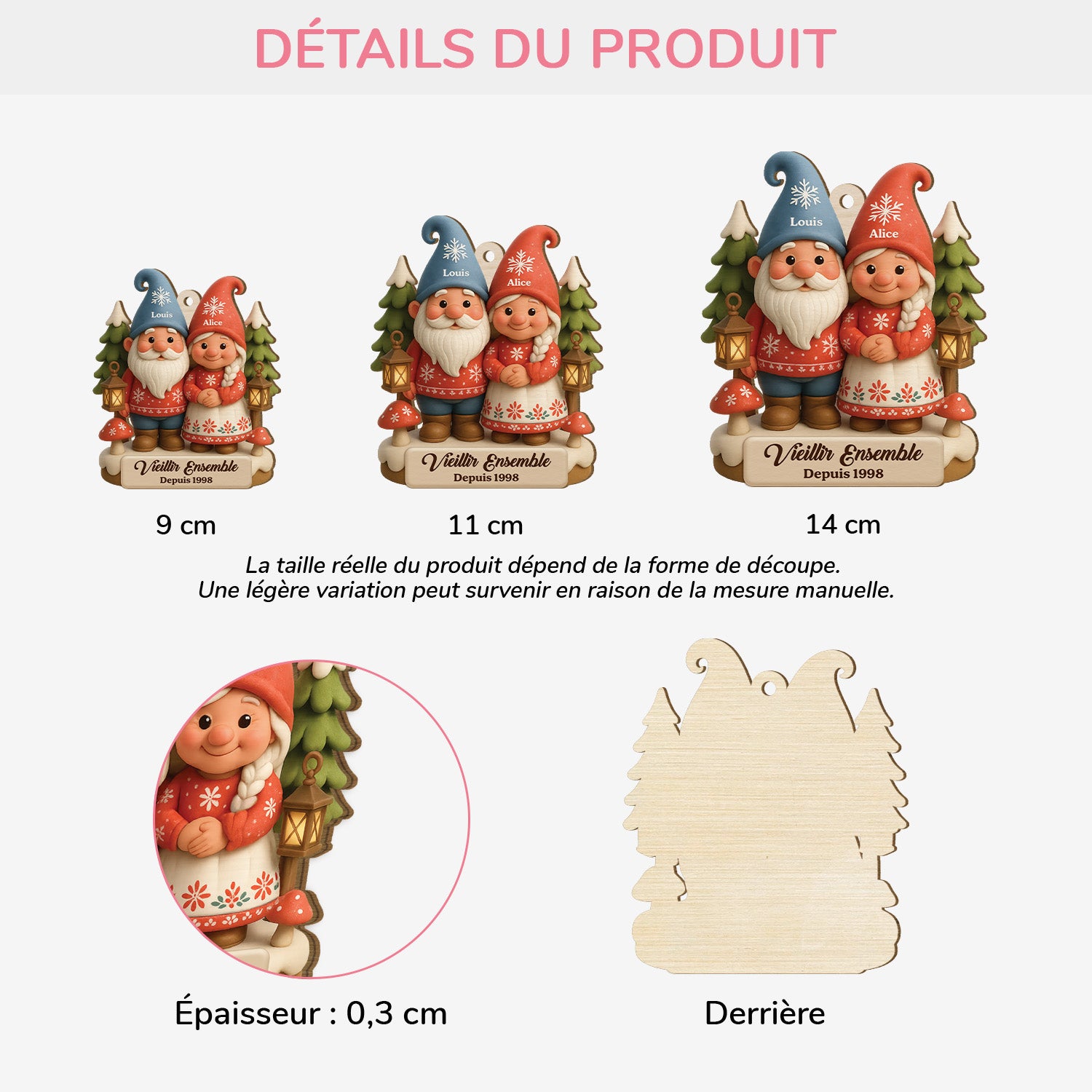 5953OFR3 effet dimpression 3d ornement de noel en bois a 1 couche personnalise couple vieillir ensemble 5953okm5g