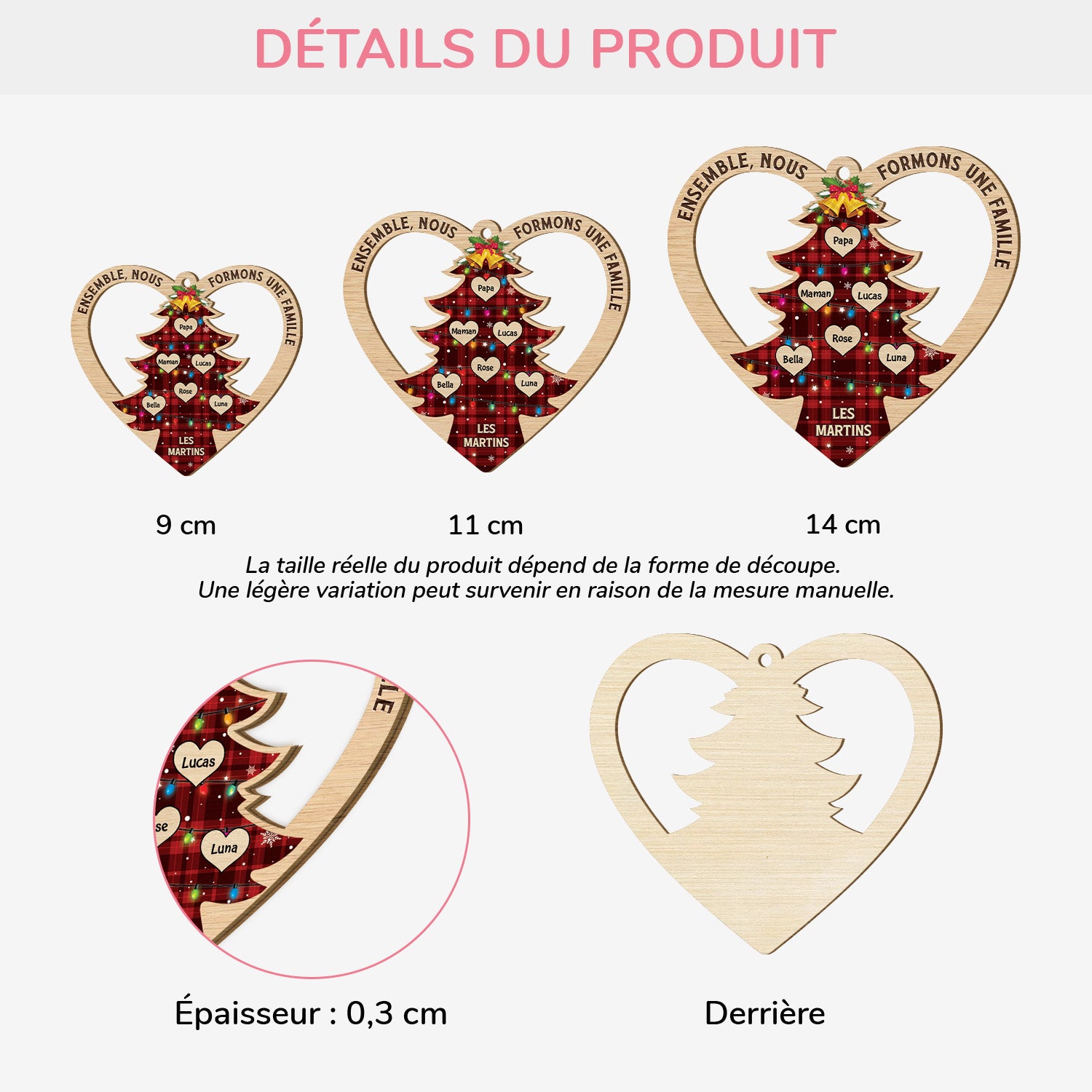 5961OFR3 ornement noel en bois a 1 couche personnalise ensemble nous formons une famille 5961oktmi