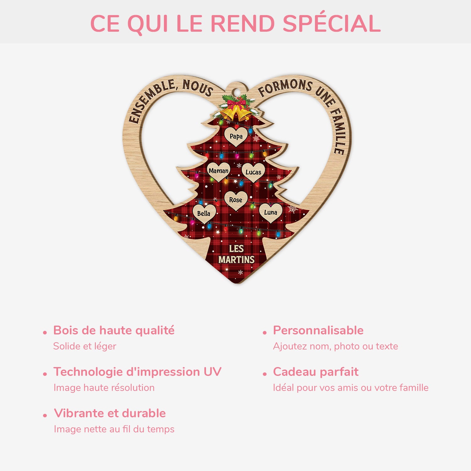 5961OFR4 ornement noel en bois a 1 couche personnalise ensemble nous formons une famille 5961oktmi