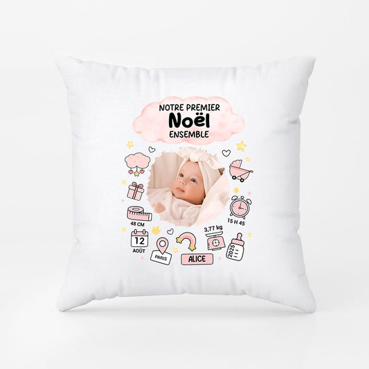 5967PFR1 coussin personnalise avec photo notre premier noel ensemble 5967p8vtk