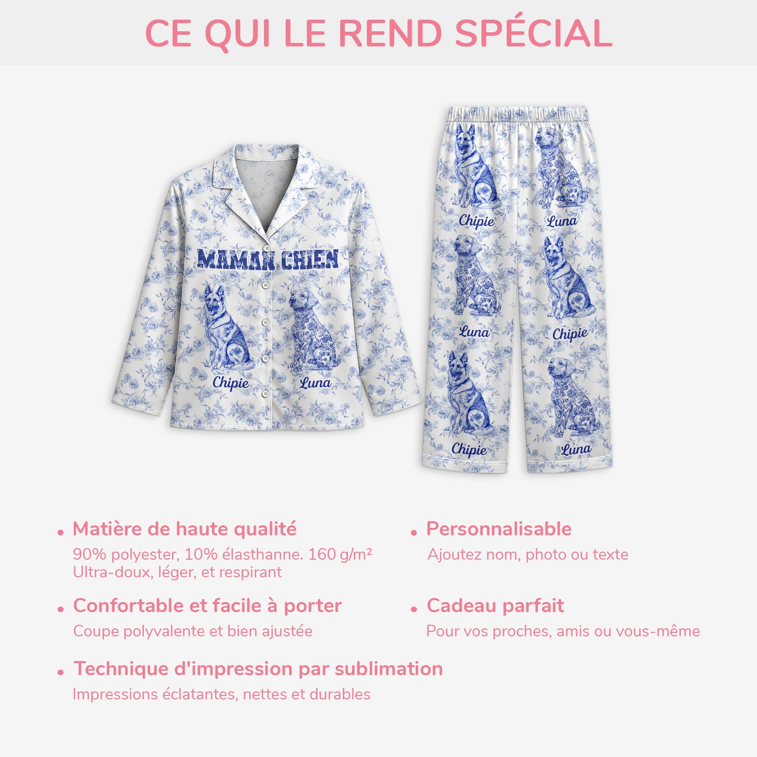 5970VFR5 pyjama personnalise maman chien style toile bleue 5970vkmtc