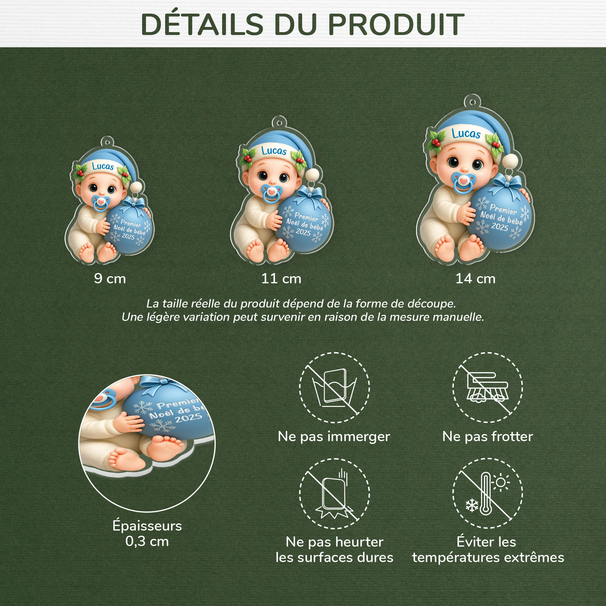 5984OFR3 effet dimpression 3d ornement acrylique personnalise premier noel bebe avec boule 5984oktqk