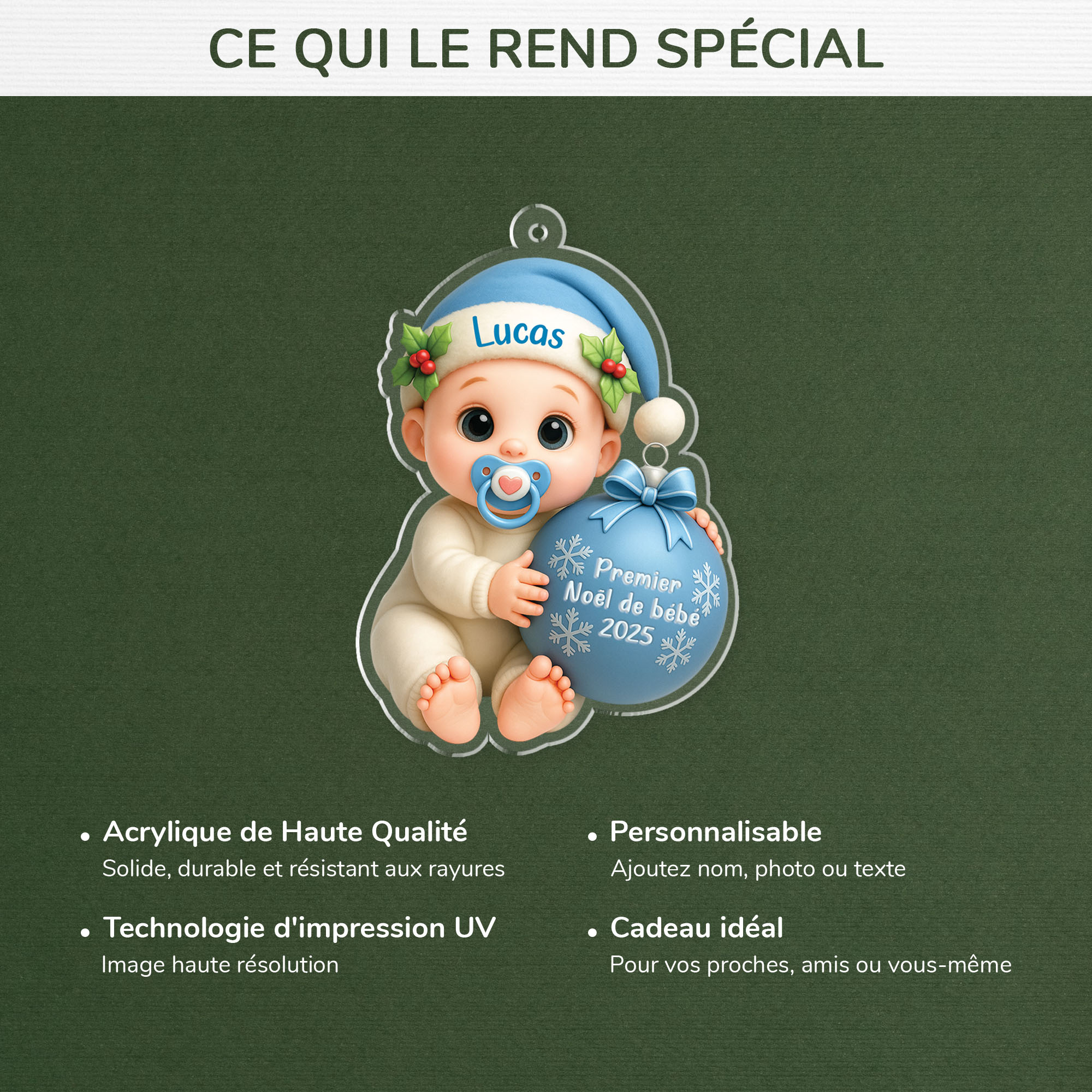 5984OFR4 effet dimpression 3d ornement acrylique personnalise premier noel bebe avec boule 5984oktqk