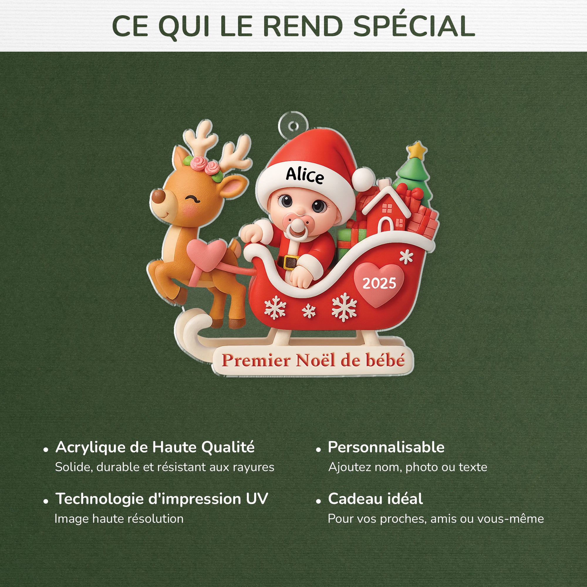 5989OFR4 ornement acrylique personnalise pour bebe effet dimpression 3d petit papa noel 5989o8vnk