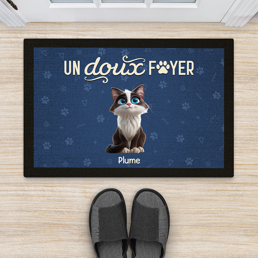 6005DFR2 paillasson personnalise chat notre doux foyer 6005d3vtd
