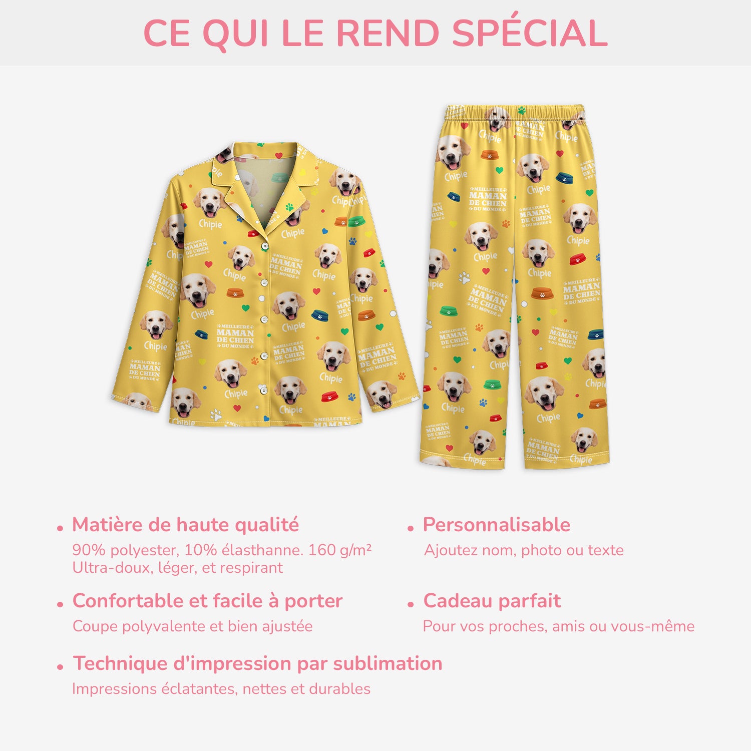6009VFR5 pyjama personnalise avec chien photo meilleure maman du monde 6009v8mnc