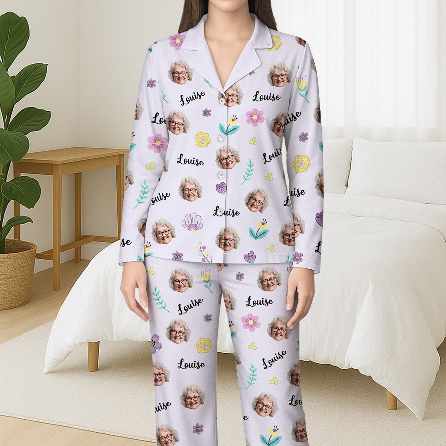 6014VFR3 pyjama personnalise femme avec photo des jolies fleurs 6014v3zta