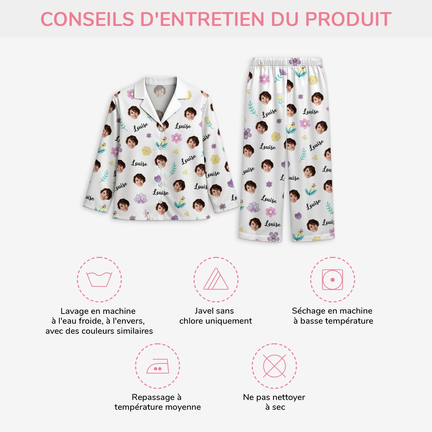 6014VFR4 pyjama personnalise femme avec photo des jolies fleurs 6014v3zta