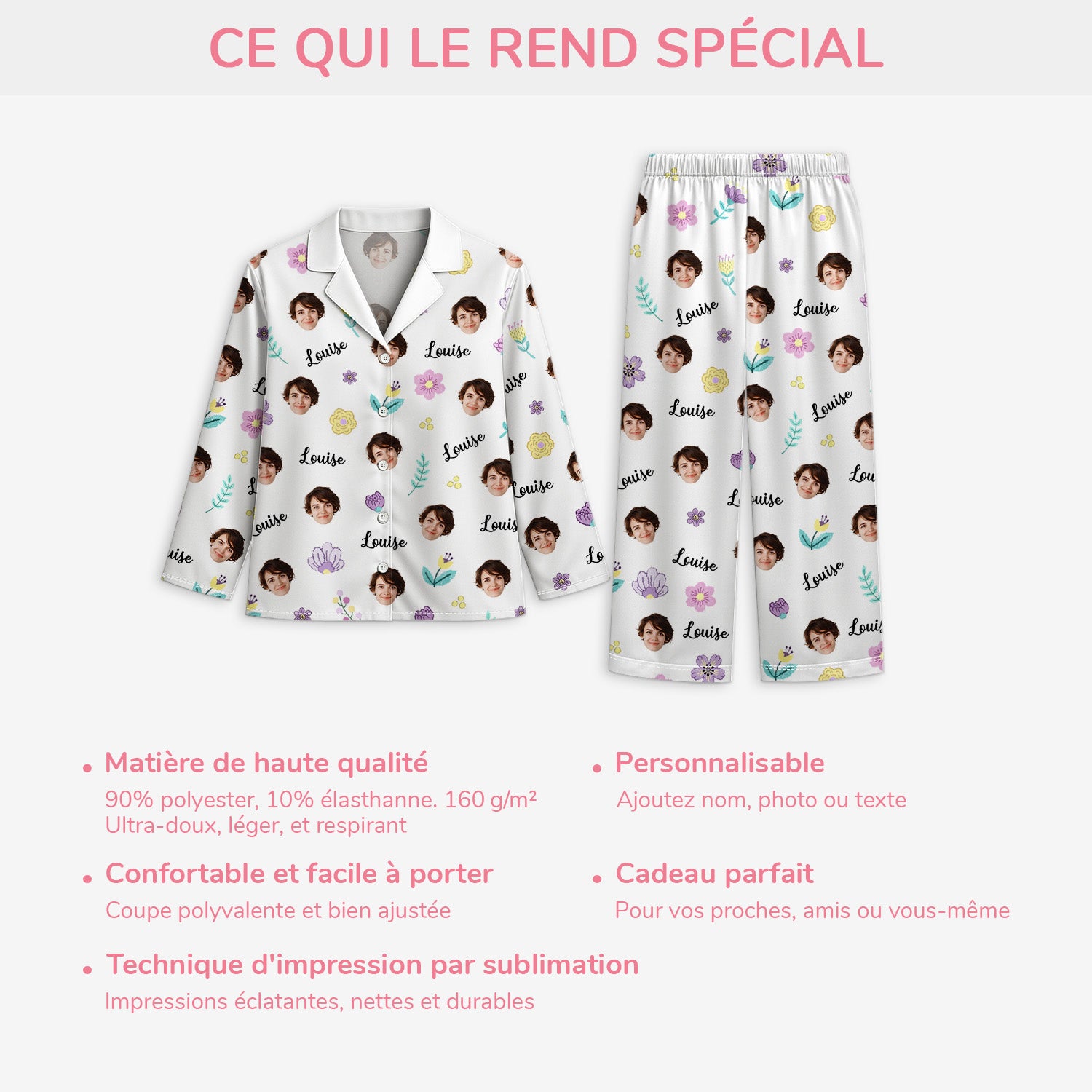 6014VFR5 pyjama personnalise femme avec photo des jolies fleurs 6014v3zta