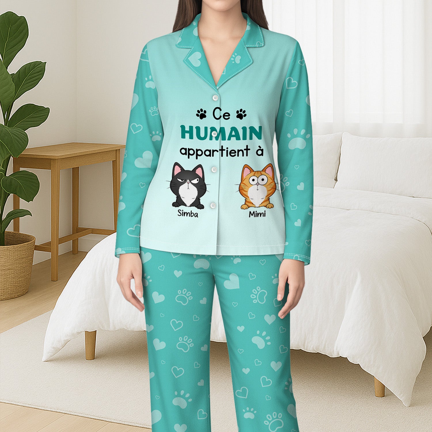 6015VFR3 pyjama personnalise avec chat cet humain appartient a 6015v3xcd