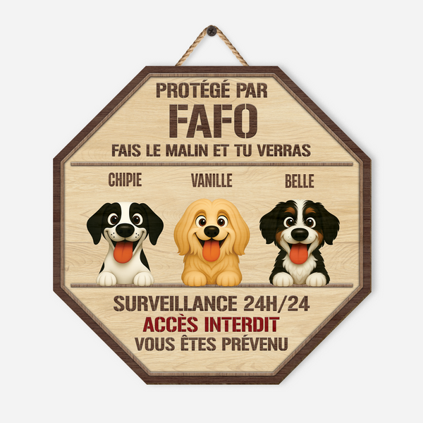 Plaque Personnalisée « Propriété Protégée Par… » – Aluminium 30x20 Cm – Extérieur Résistant – Idéale Pour Chien Ou Chat – Décoration Humoristique
