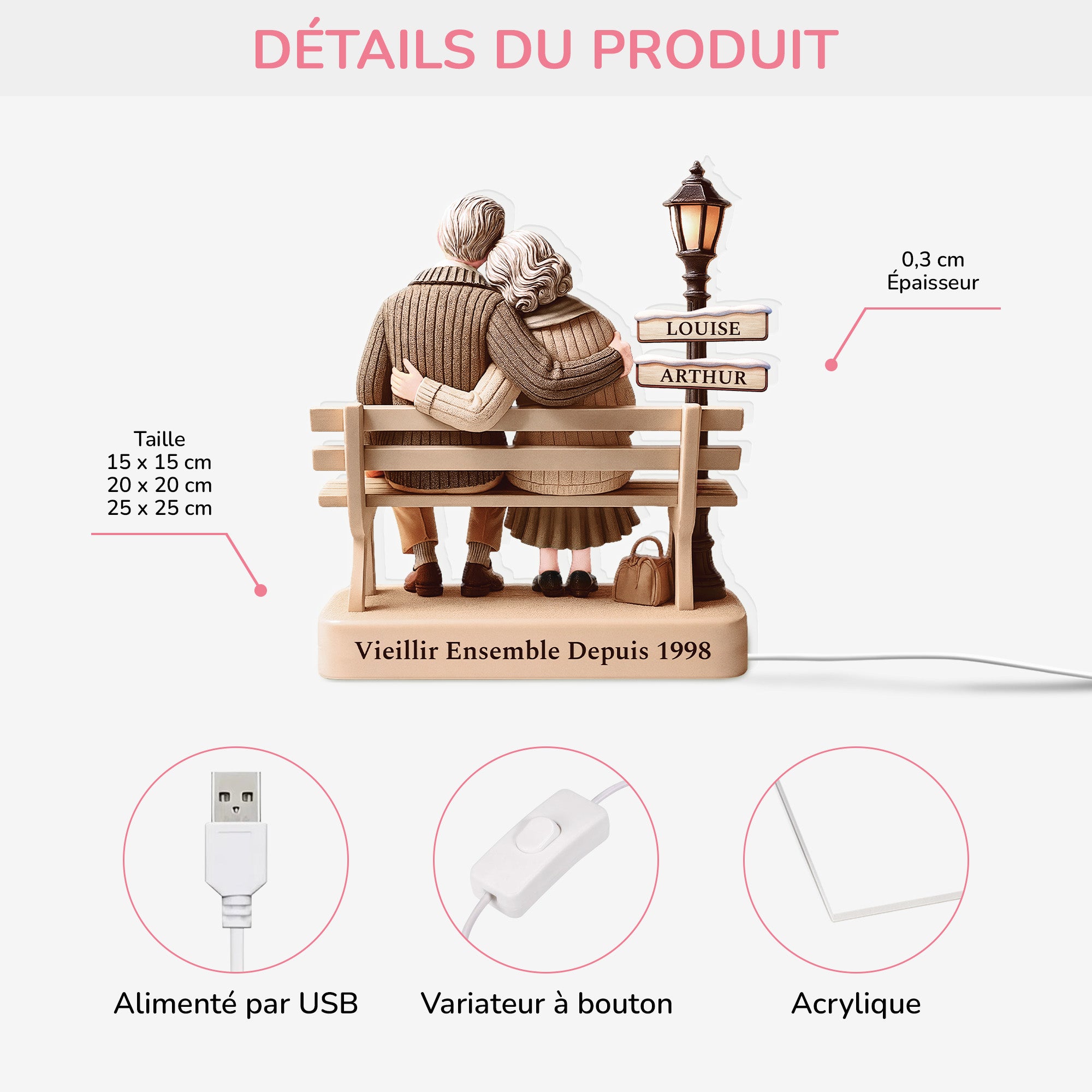 6035LFR3 lightbox personnalisable pour couple viellir ensemble depuis 6035ltlng