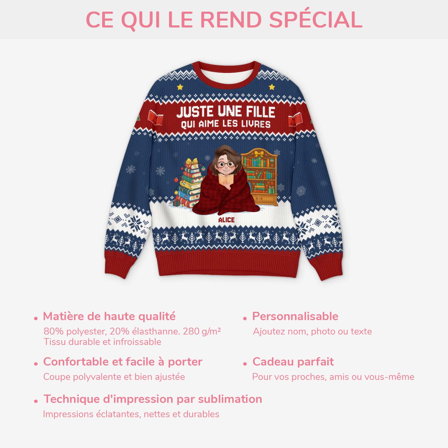 6044WFR5 pull de noel moche personnalise juste une fille qui aime les livres 6044w6qna