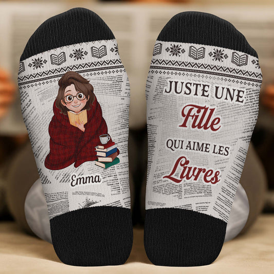 6052JFR2 chaussettes personnalisees  cadeau pour homme et femme qui aiment les livres juste un chapitre de plus 6052jktmb