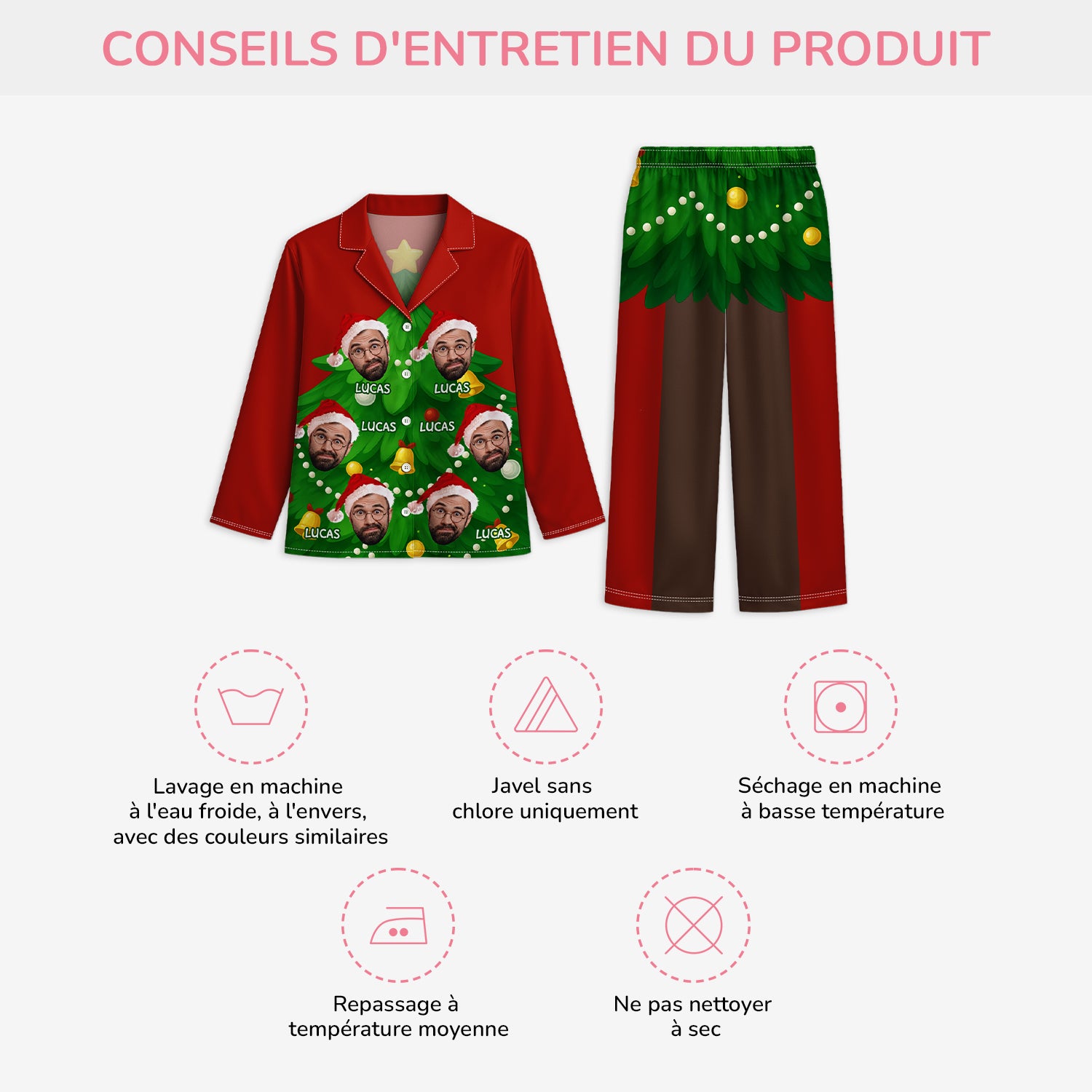 Pyjama Homme Personnalisé Avec Photo Ou Texte - Cadeau Original Noël Anniversaire, Tailles S à XXXXXL