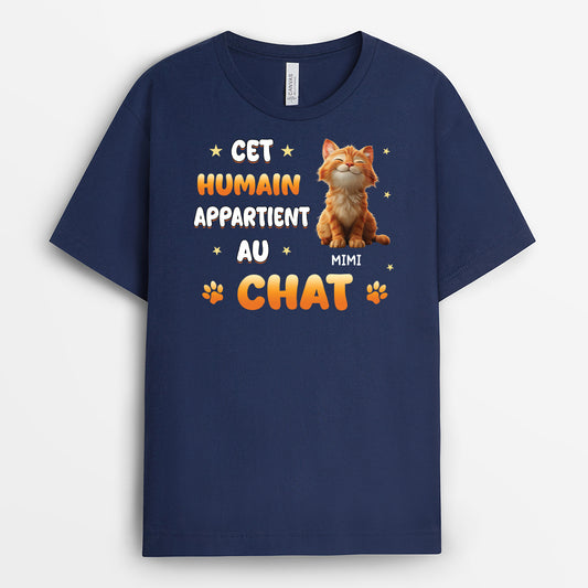 6055AFR2 t shirt personnalise avec chat cet humain appartient a 6055a8ftc