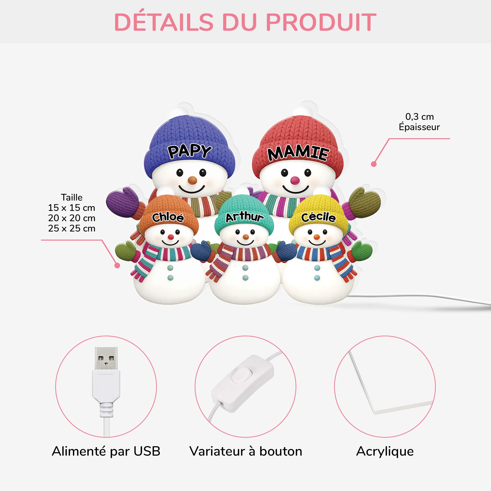 6056LFR3 lightbox personnalisable noel famille ensemble bonhomme de neige 6056l3q5a